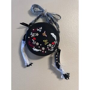 DS Bags Black Round Embroidered Floral Butterfly Rhinestone Tassel Crossbody Bag